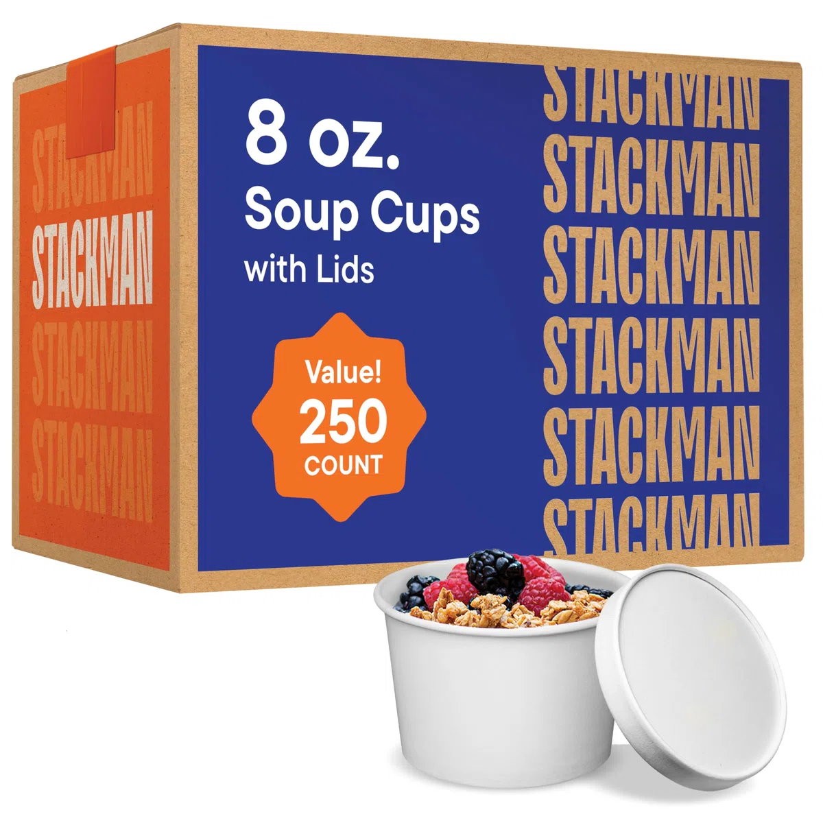 Stack Man Recipiente de papel para alimentos con tapa, vaso de papel aislado con tapa ventilada de papel, recipientes calientes o fríos para llevar