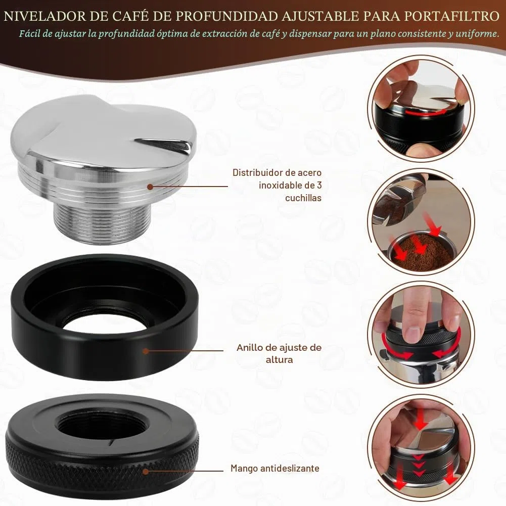 Y-Step 51mm Espresso Tamper Set con Tamper Estación, 5 en 1 Café Accesorios, con Distribuidor de Café Espresso, Agitador de Espresso, Estación de Apisonado, Cepillo de Limpieza de Café