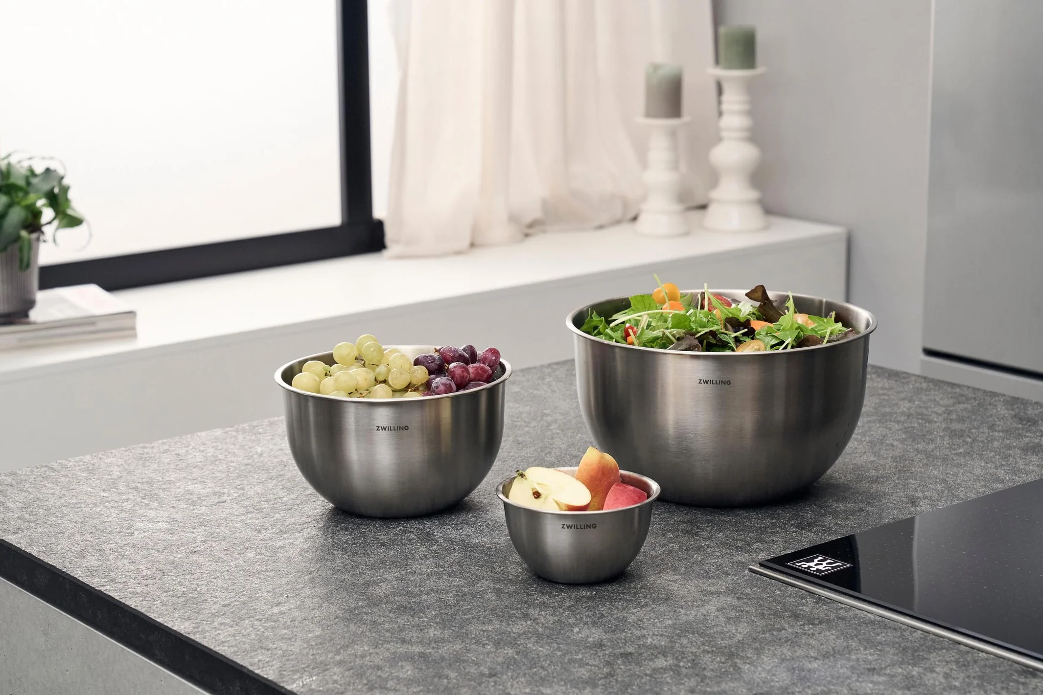 ZWILLING Fresh & Save BOWLS - Juego de 3 cuencos (acero inoxidable, 12 cm, 18 cm, L-24 cm), color plateado