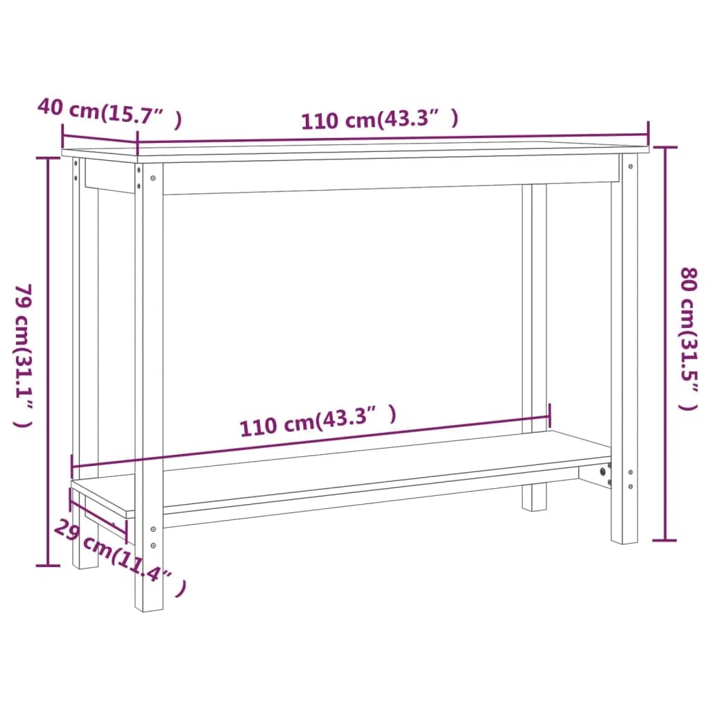 Mesa consola blanca 110 x 40 x 80 cm – Clásica mesa auxiliar de madera maciza de pino maciza, mesa de pasillo estable en estilo rústico para pasillo, salón y entrada