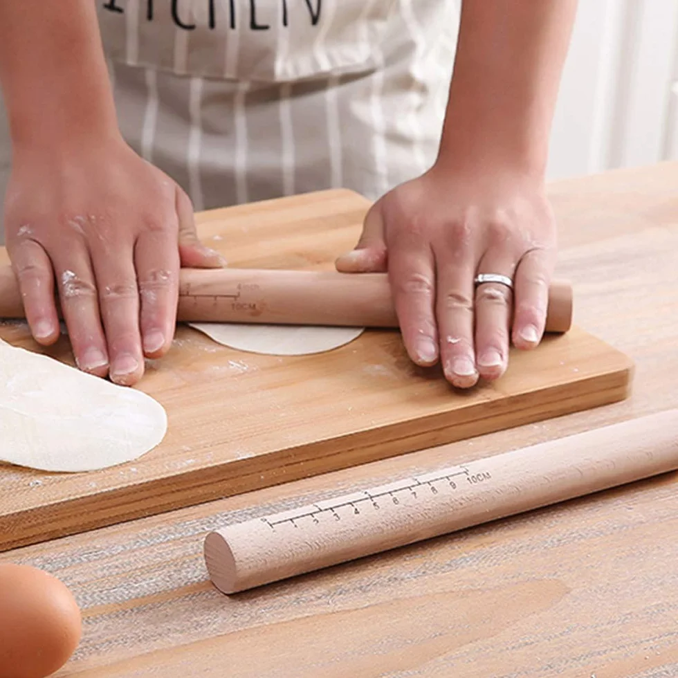 Rodillo de madera de haya,Rodillo macizo, Rodillo de amasar de madera premium for hornear, pizza y masa - 9,8 pulgadas