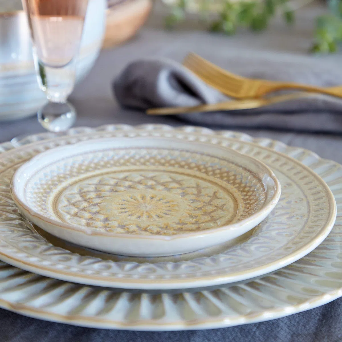 Costa Nova, Cristal colección, Vajilla elegante, gres, Plato pan , nacar, 15 cm, 6 piezas