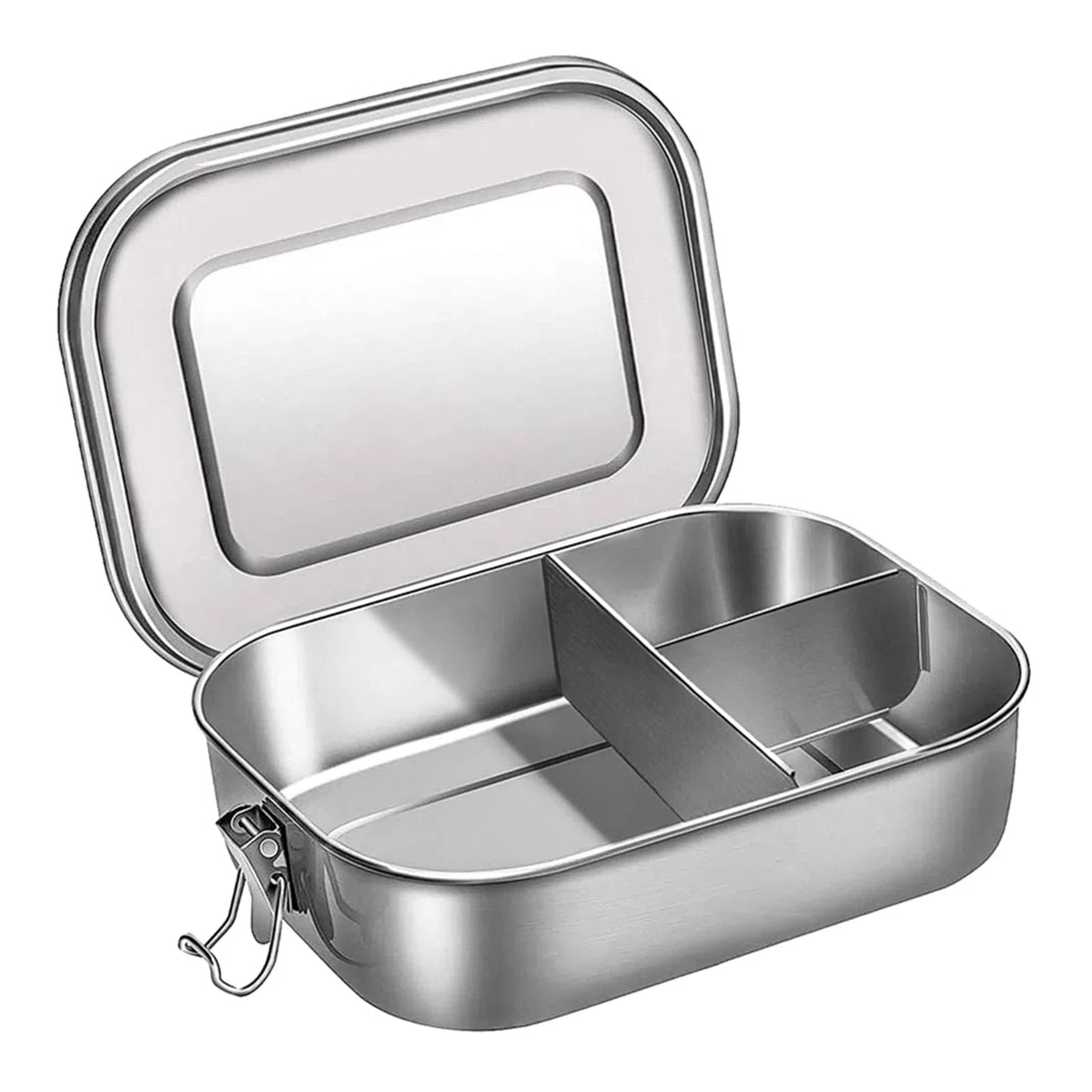 Fiambrera Bento de Acero Inoxidable, con Compartimento para sándwich y Dos acompañamientos, tamaño M.