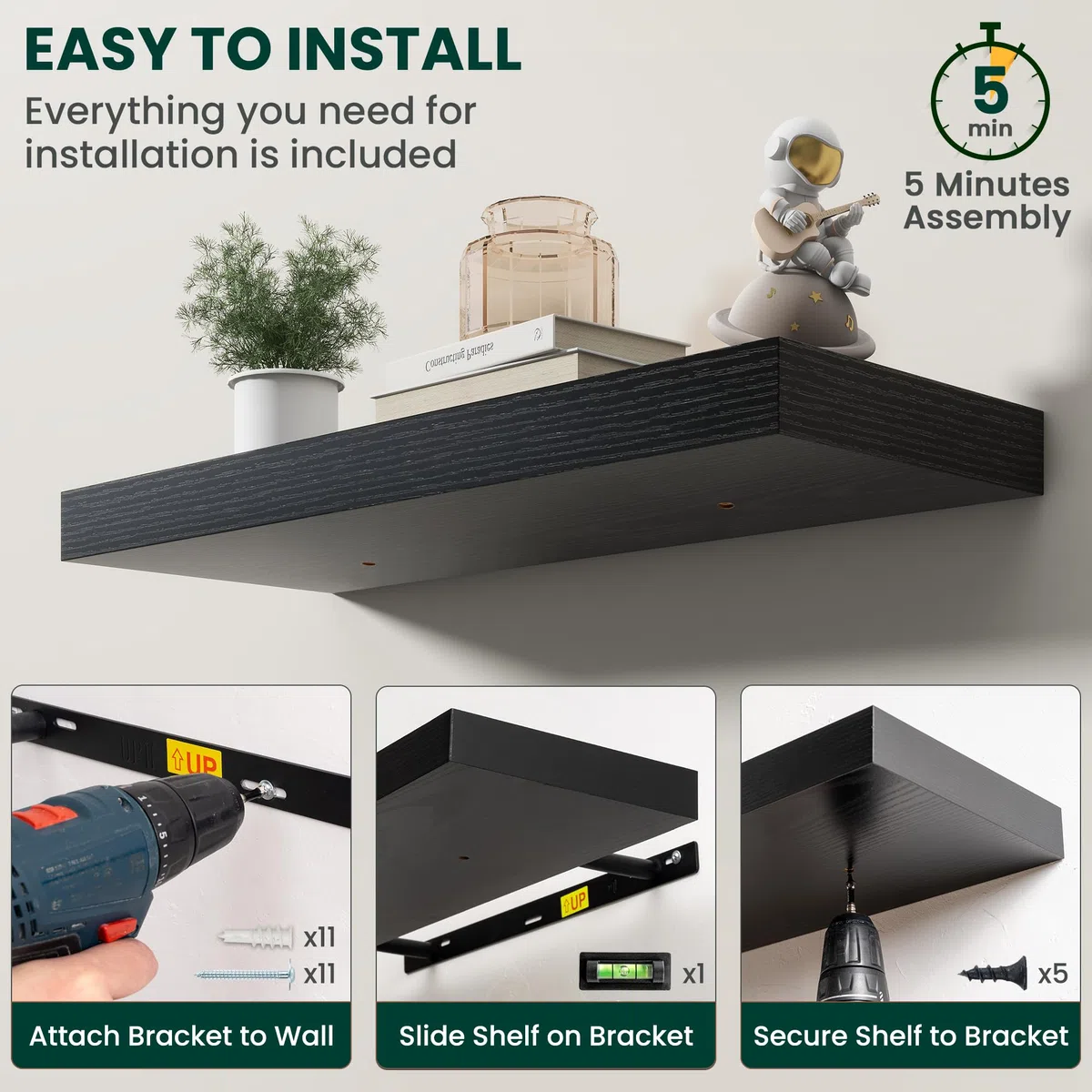 Juego de 2 estantes flotantes de 120 cm para pared con soportes invisibles, estante de madera resistente montado en la pared para cocina, baño, sala de estar, dormitorio