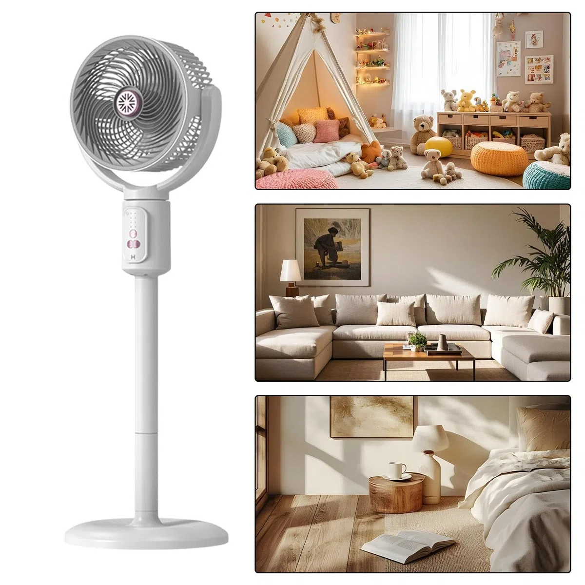 Genérico Ventilador Vertical 5 Velocidades De Con Temporizador | Torre ventilador oscilante recargable USB-C altura ajustable para playa, hogar, oficina, cocina, dormitorio, salón
