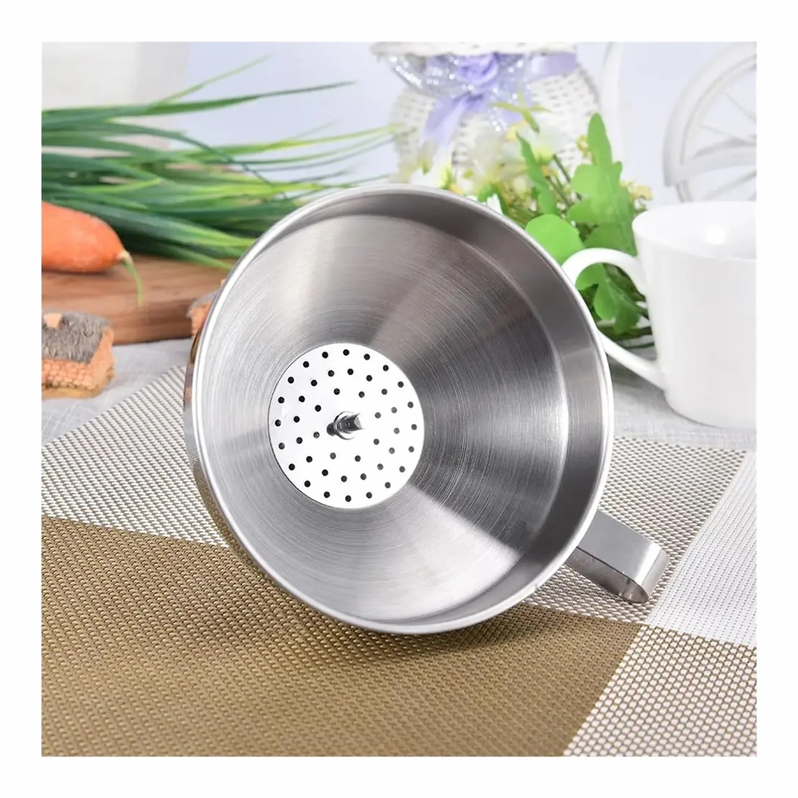 Embudo metálico de acero inoxidable, Colador de filtro desmontable de embudo de cocina grande de acero inoxidable for aceite de cocina(20 CM)