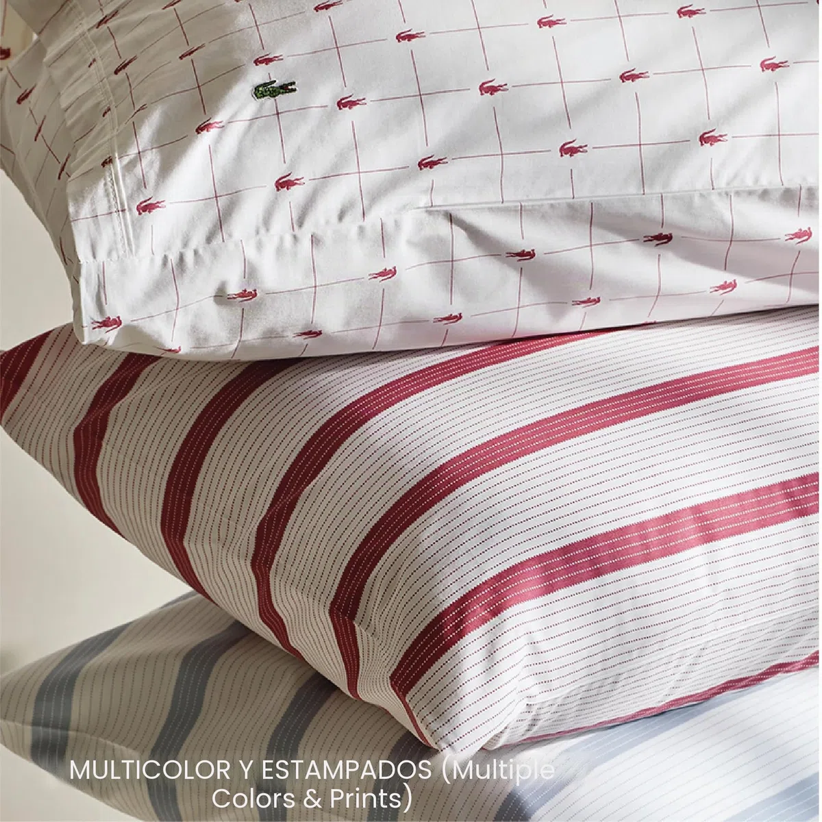 Lacoste Slice - Juego de sábanas de 4 Piezas de percal 100% algodón, Fresco, Fresco, Mate y Duradero, Certificado Oeko-Tex, Estampado, Azul Marino, tamaño Queen
