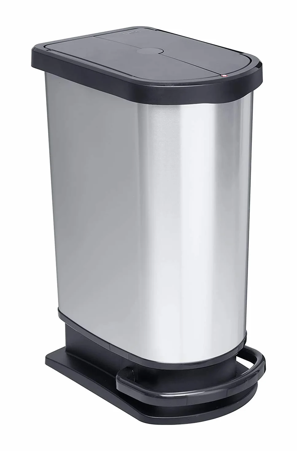 Rotho Cubo de basura Paso de 50 litros para separación de residuos con tapa y pedal, plástico (PP) sin BPA, plateado metálico, 50 l (44,0 x 29,0 x 67,0 cm)