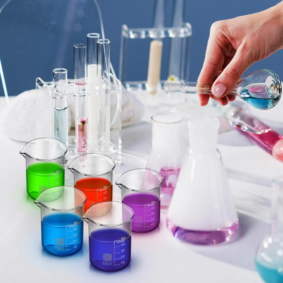 Vasos de Precipitados de Vidrio Graduados 50 Ml sin Asa Pack de 20 Unidades Material de Laboratorio Resistente al Calor Boquilla para Experimentos Científicos y Medición Precisa
