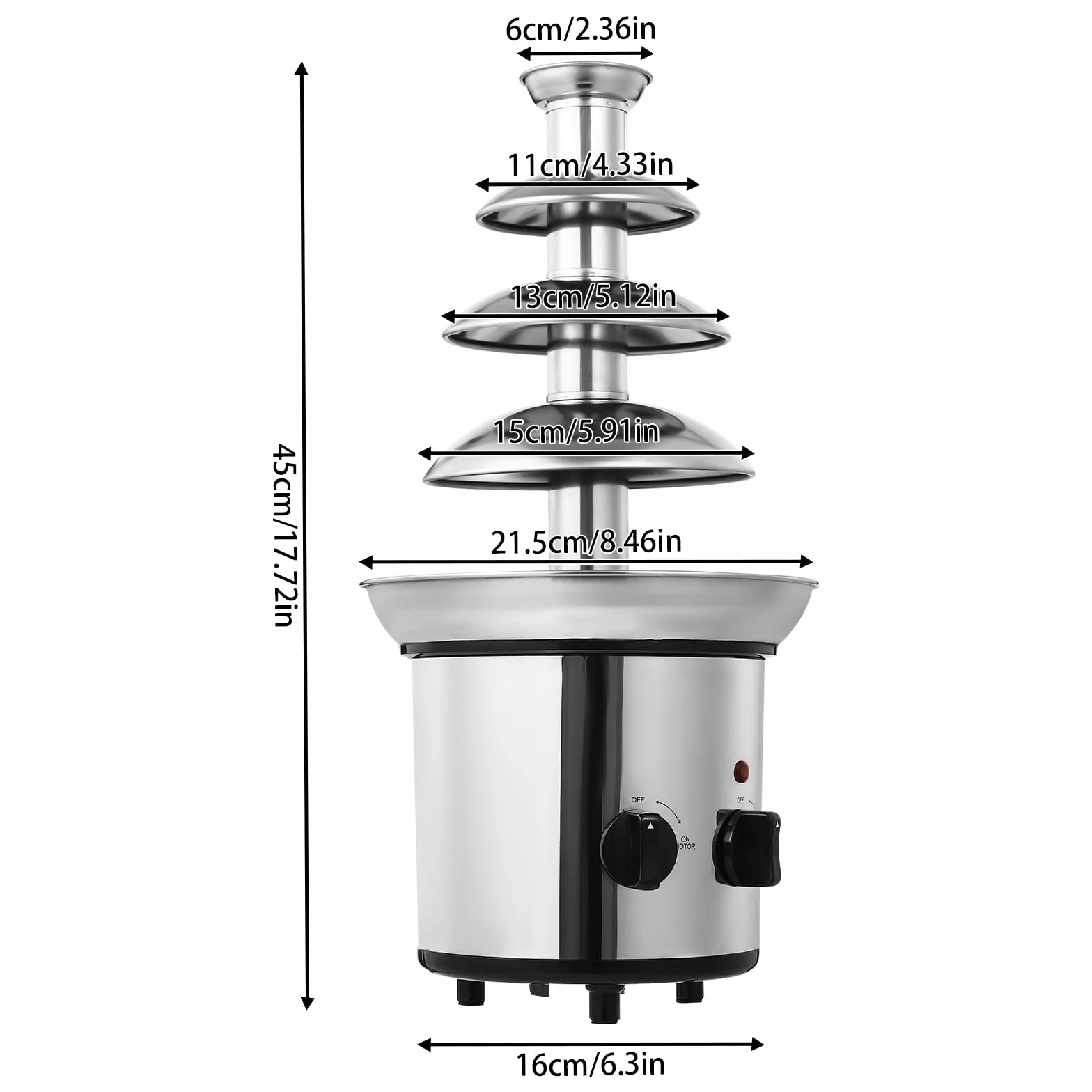 Fuente de chocolate de 4 niveles de acero inoxidable con 1 8 l de capacidad y 170 W de potencia, perfecta como máquina de postres y fondant de chocolate