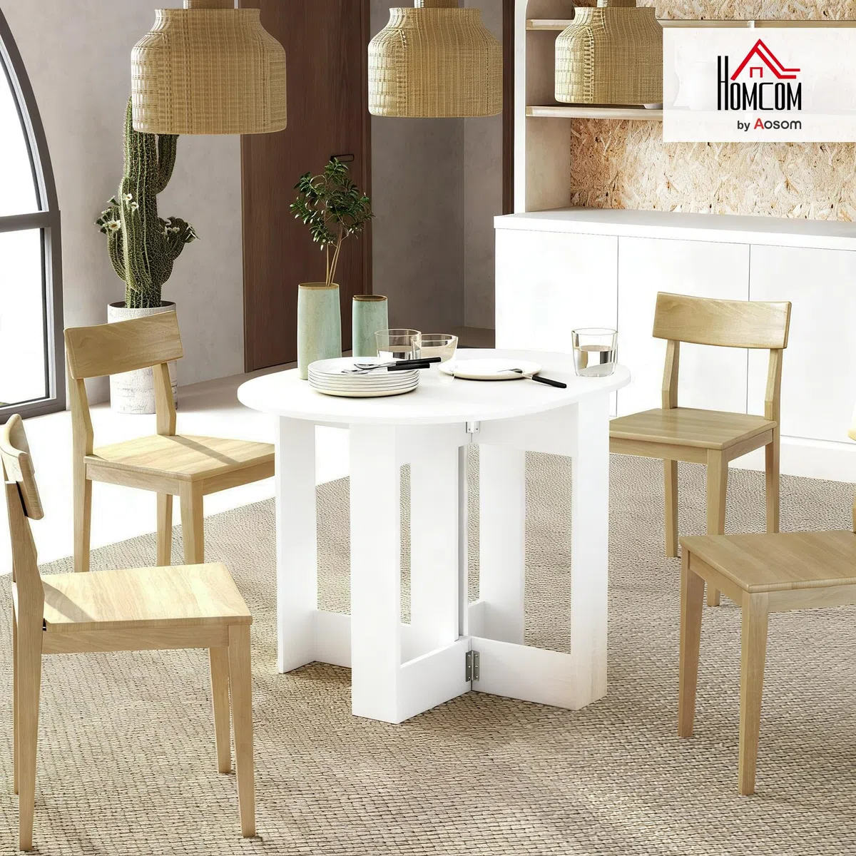 HOMCOM Mesa Plegable de Comedor Mesa de Cocina Plegable con 2 Alas Abatibles Mesa Plegable para 2-4 Personas 104x76x73,7 cm Blanco
