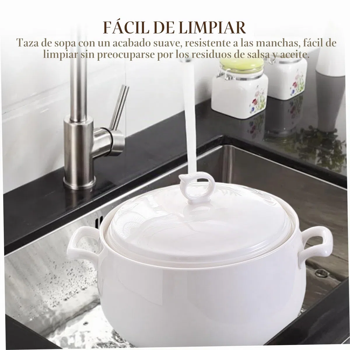 Sopa tureen 3000ml de cerámica redonda para servir tazones con tapas de sopa resistentes al calor con manijas seguros para microondas para la cocina del hogar del restaurante, con manijas