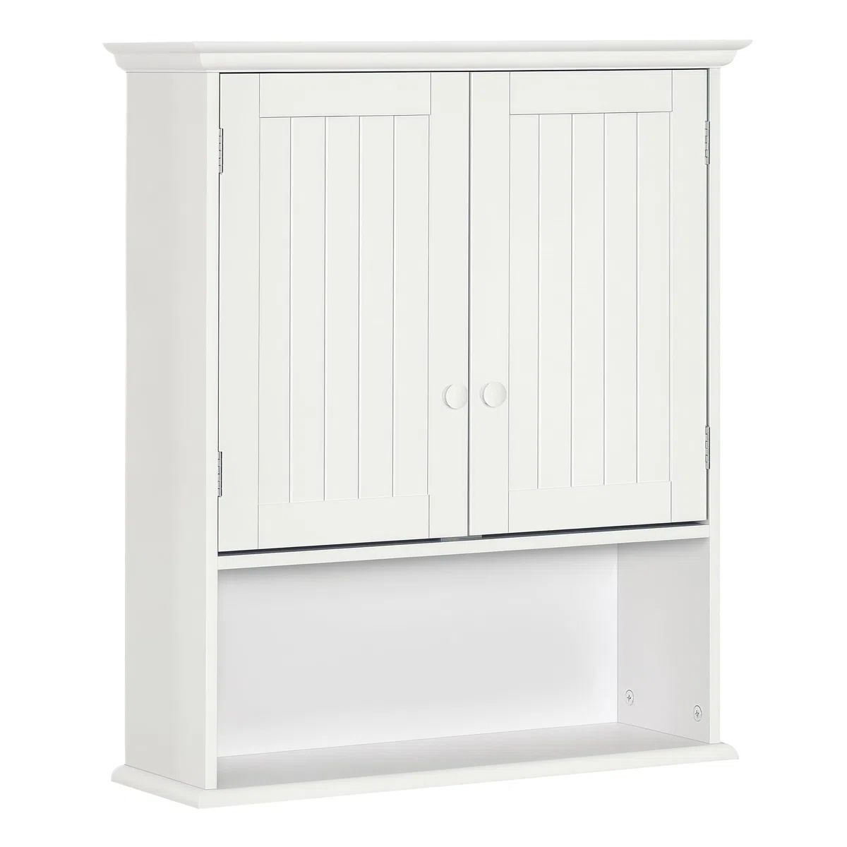 kleankin Armario Baño de Pared con 2 Puertas Estante Interior Ajustable y Compartimento Abierto Mueble Auxiliar Suspendido Multiusos para Cocina 60x20x70,5 cm Blanco