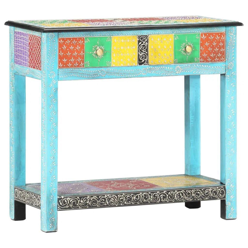 Homgoday Mesa Consola Pintada a Mano Madera Maciza de Mango 80x35x75 cm Mesas auxiliares de salón,Mesa Consola Recibidor Mueble de Entrada Estrecha Clásica,para SalÓn, Entrada, Pasillo