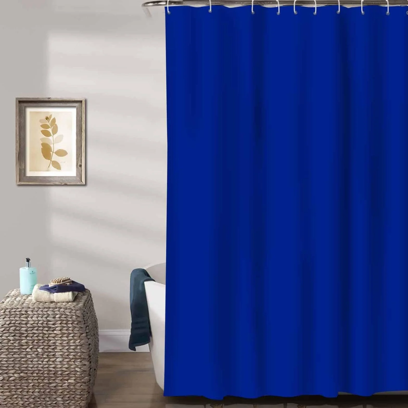 Cortina de ducha extralarga azul, 130 x 200 cm, resistente al moho, poliéster, impermeable, con 12 ganchos de plástico blanco, cortinas de baño lavables y resistentes para baño
