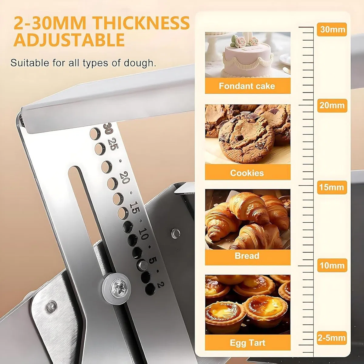 Espátula eléctrica Comercial para Masa, Grosor Ajustable de 2 a 30 mm, Acero Inoxidable Apto para Uso alimentario y Tablero Antiadherente de PE, Equipo Profesional para repostería 1i2