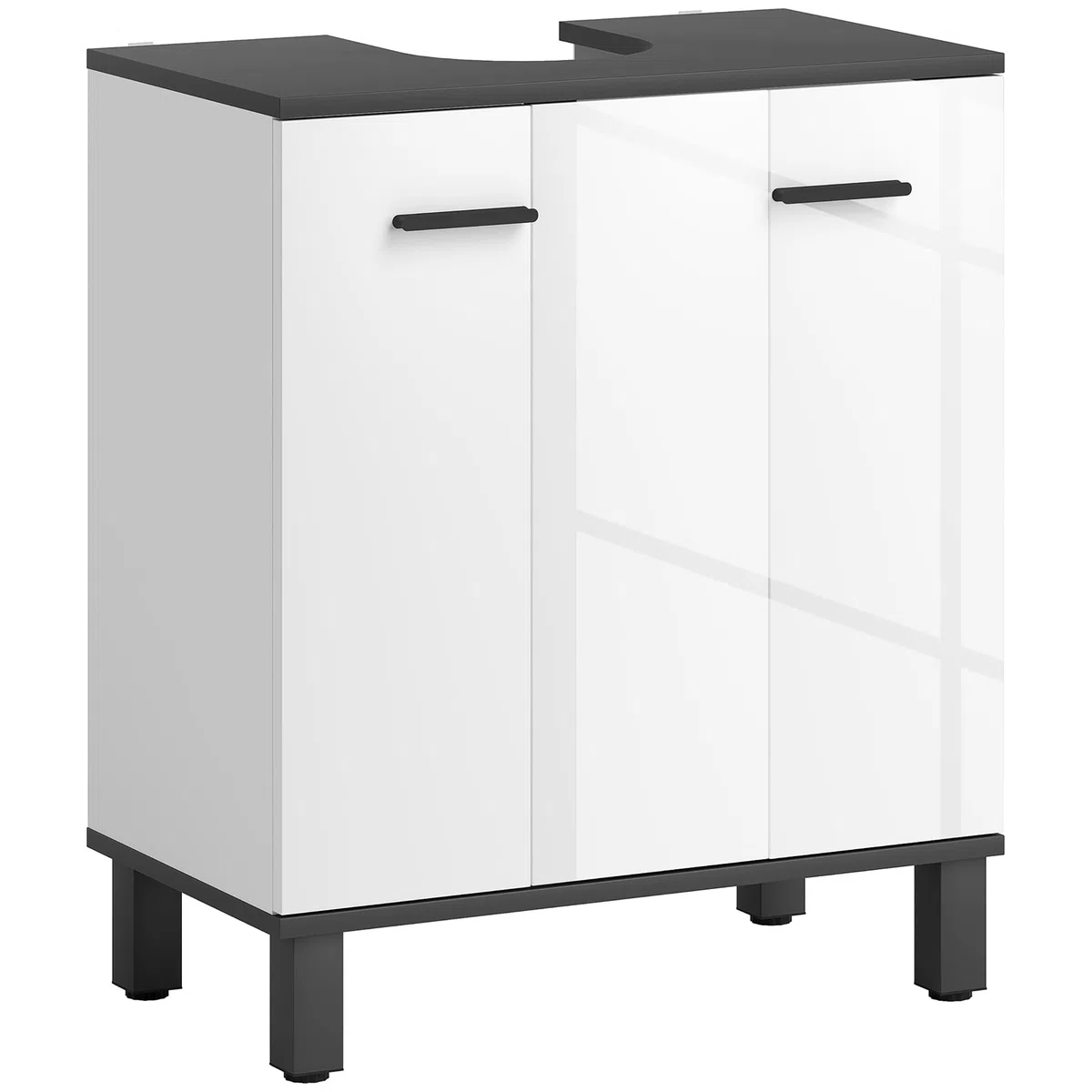 HOMCOM Mueble Bajo Lavabo, Mueble de Baño Compacto con Estante Ajustable, 2 Puertas, Estilo Moderno, para Lavabo con o sin Pedestal, 60x34x70 cm, Blanco Brillo