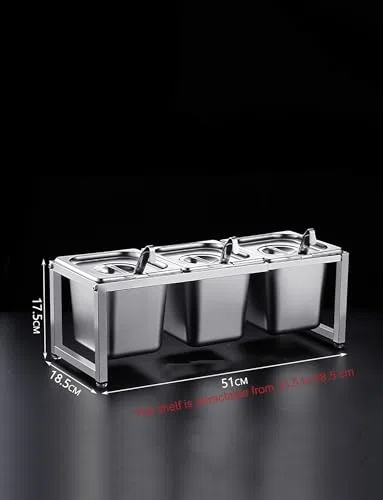 Dispensador de condimentos de acero inoxidable con soporte integrado para salsas, especias, almacenamiento duradero de cocina para restaurantes, bares, catering