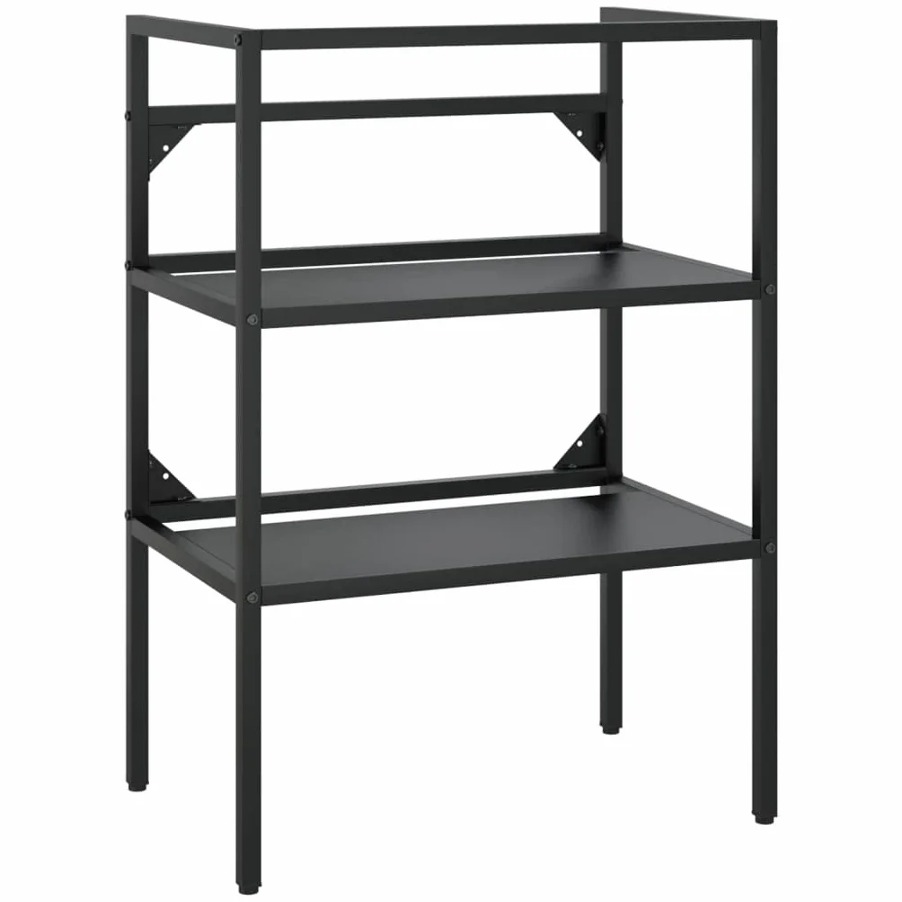 Bastidor de lavabo, negro, 59 x 38 x 83 cm, caja de almacenamiento de hierro con recubrimiento en polvo, resistente a la intemperie, toallero duradero