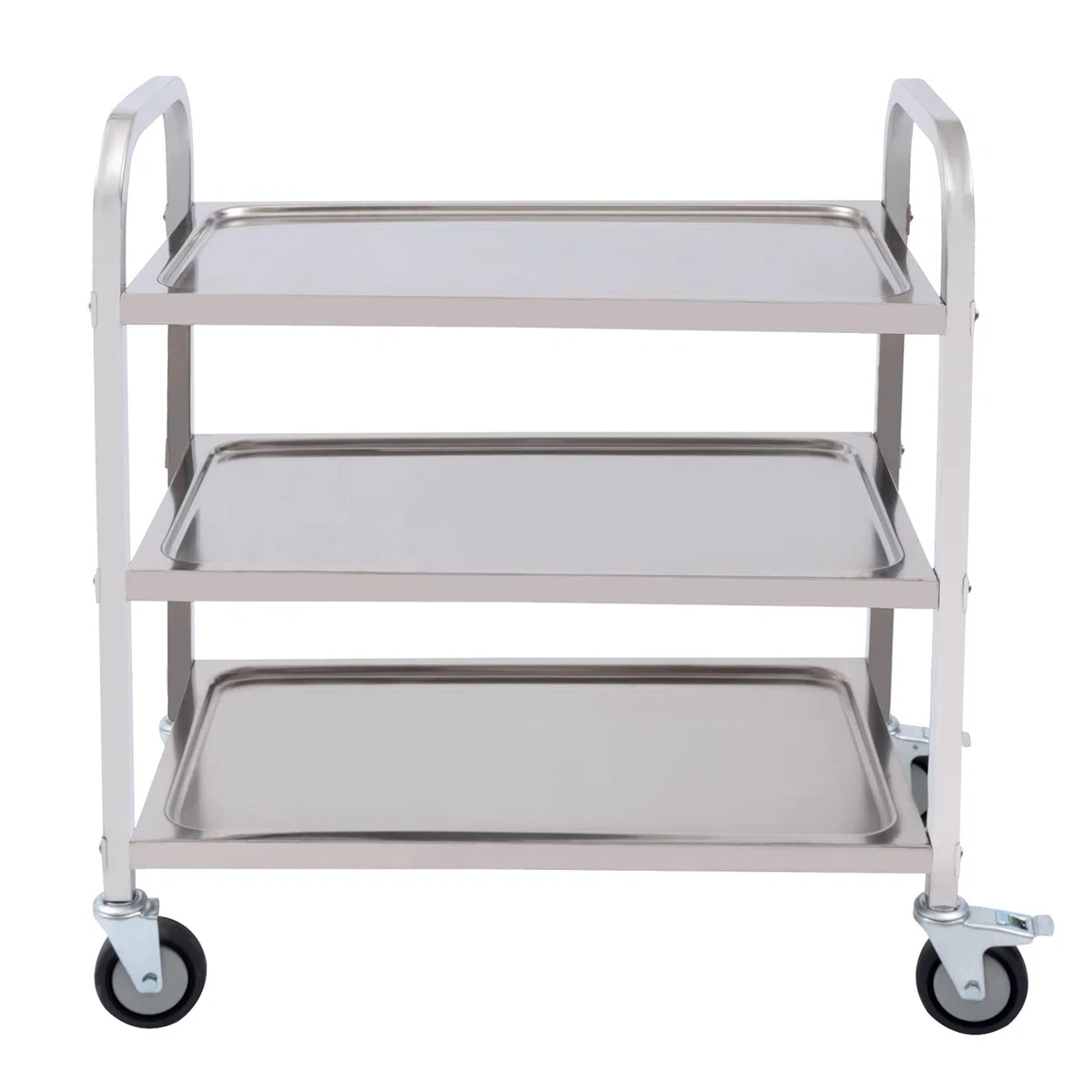 Carro de servicio de 3 niveles, 85 x 45 x 90 cm, acero inoxidable con freno, carrito de metal, restaurante, hotel, escuela, oficina, cocina, carrito