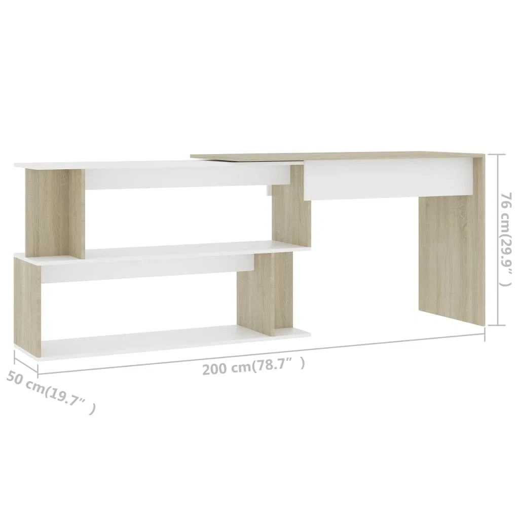 vidaXL Escritorio Esquinero de Ordenador Estudio Ejecutivo Oficina Despacho Mueble Duradera Robusta Estable Madera Contrachapada Blanco Roble Sonoma