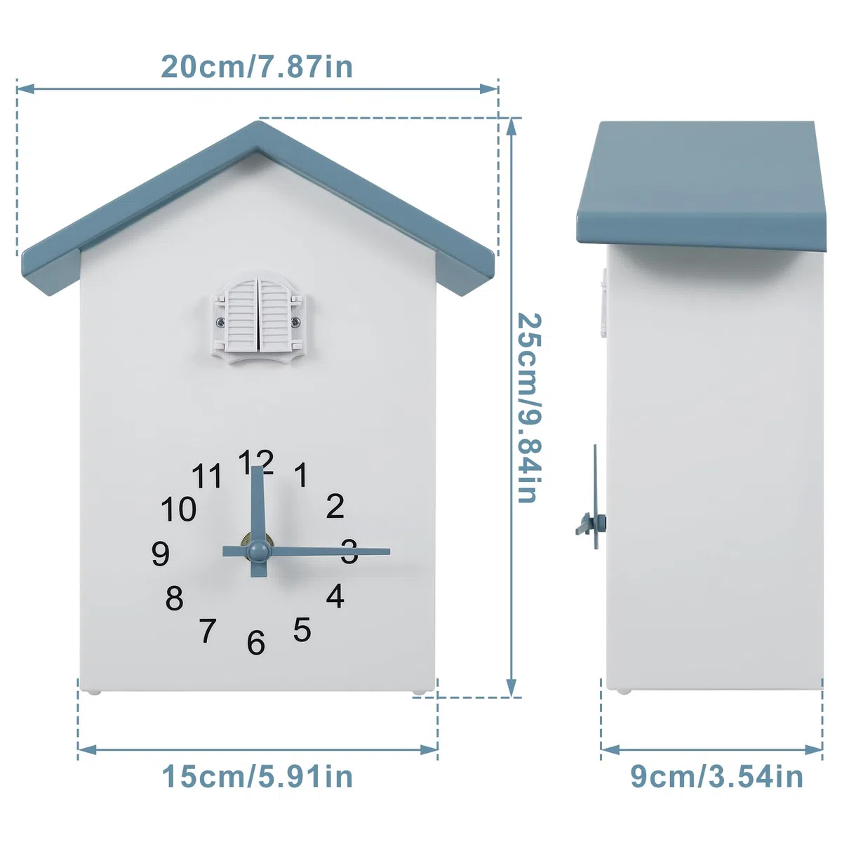 Reloj de cuco moderno reloj de pared reloj de cuco con voz de pájaro moderno reloj de cuco con péndulo 25 x 20 x 9 cm para el hogar, salón, cocina, oficina, decoración (azul + blanco)