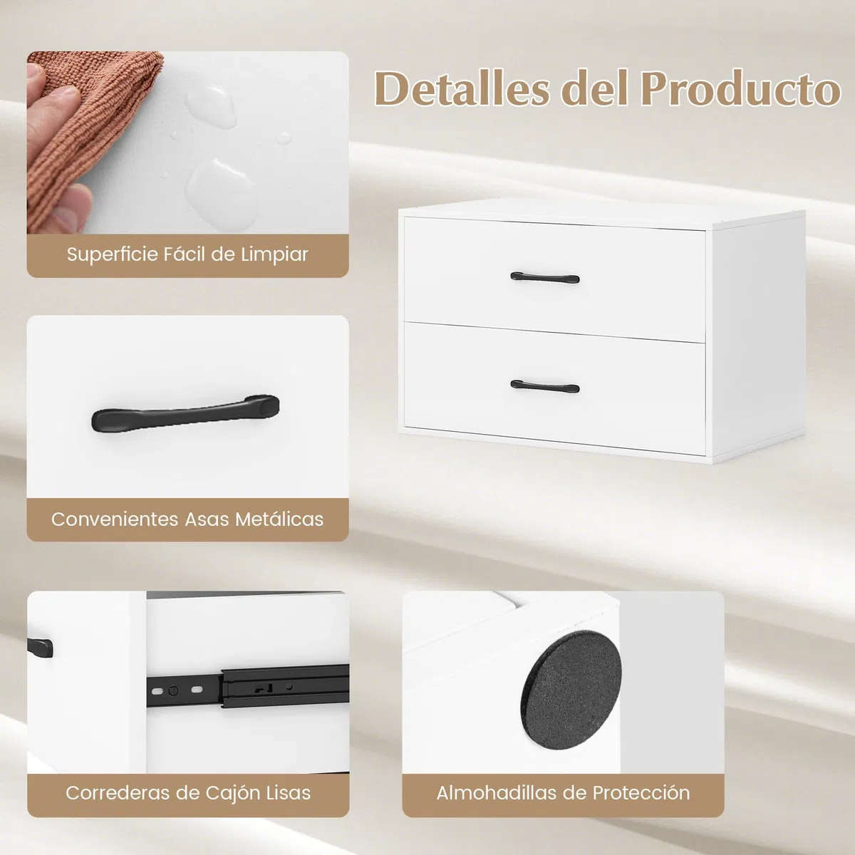 COSTWAY Cómoda con 2 Cajones, Cómoda de Cajones Apilable, Gabinete de Almacenamiento Horizontal con Kits Anti-Vuelco, Mueble de Almacenaje Independiente para Sala de Estar, Estudio, Oficina (Blanco)
