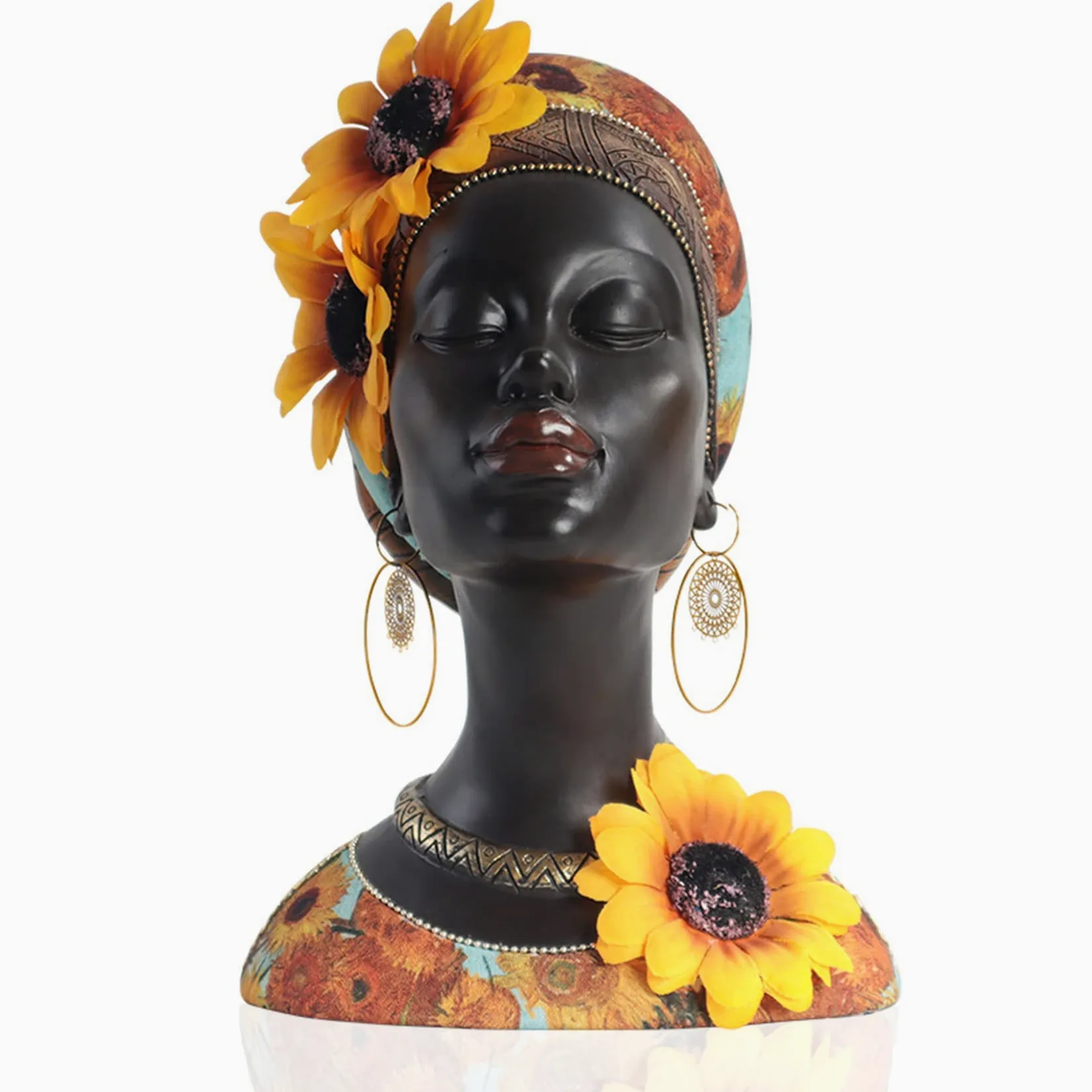 Estatua de busto de arte africano, decoración del hogar, figuras africanas de girasol, escultura de busto afroamericano, adecuada para sala de estar y escritorio