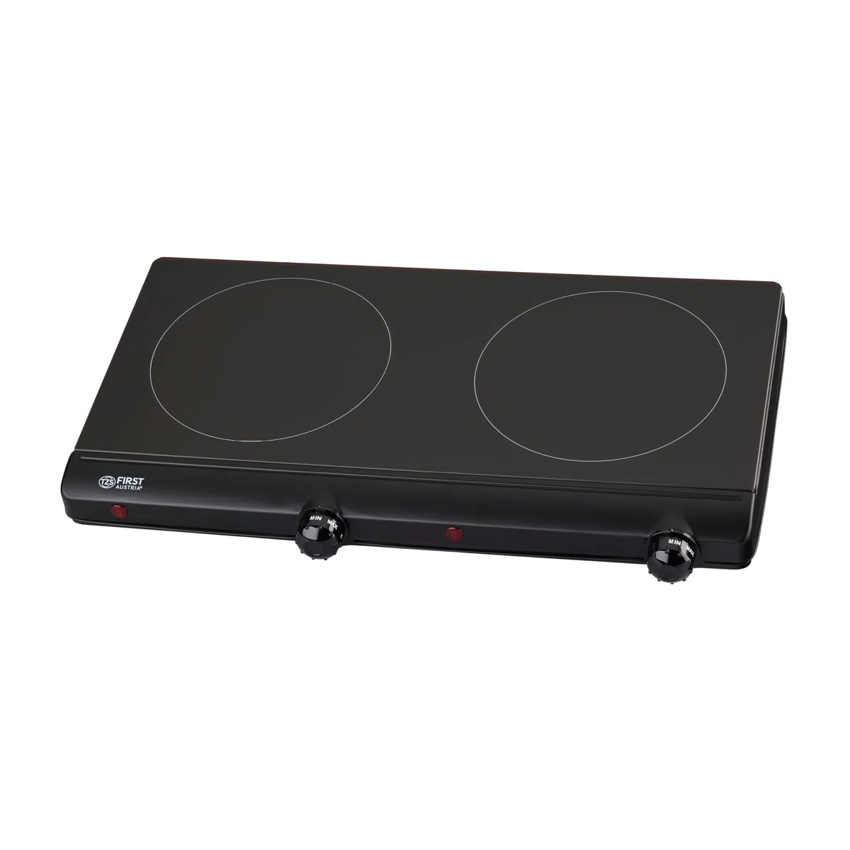 TZS First Austria placa vitrocerámica infrarrojos doble | Compatible con todo tipo de ollas | Placa 15 cm | Calentamiento rápido, regulación continua | Ideal para camping, mudanza y apartamento