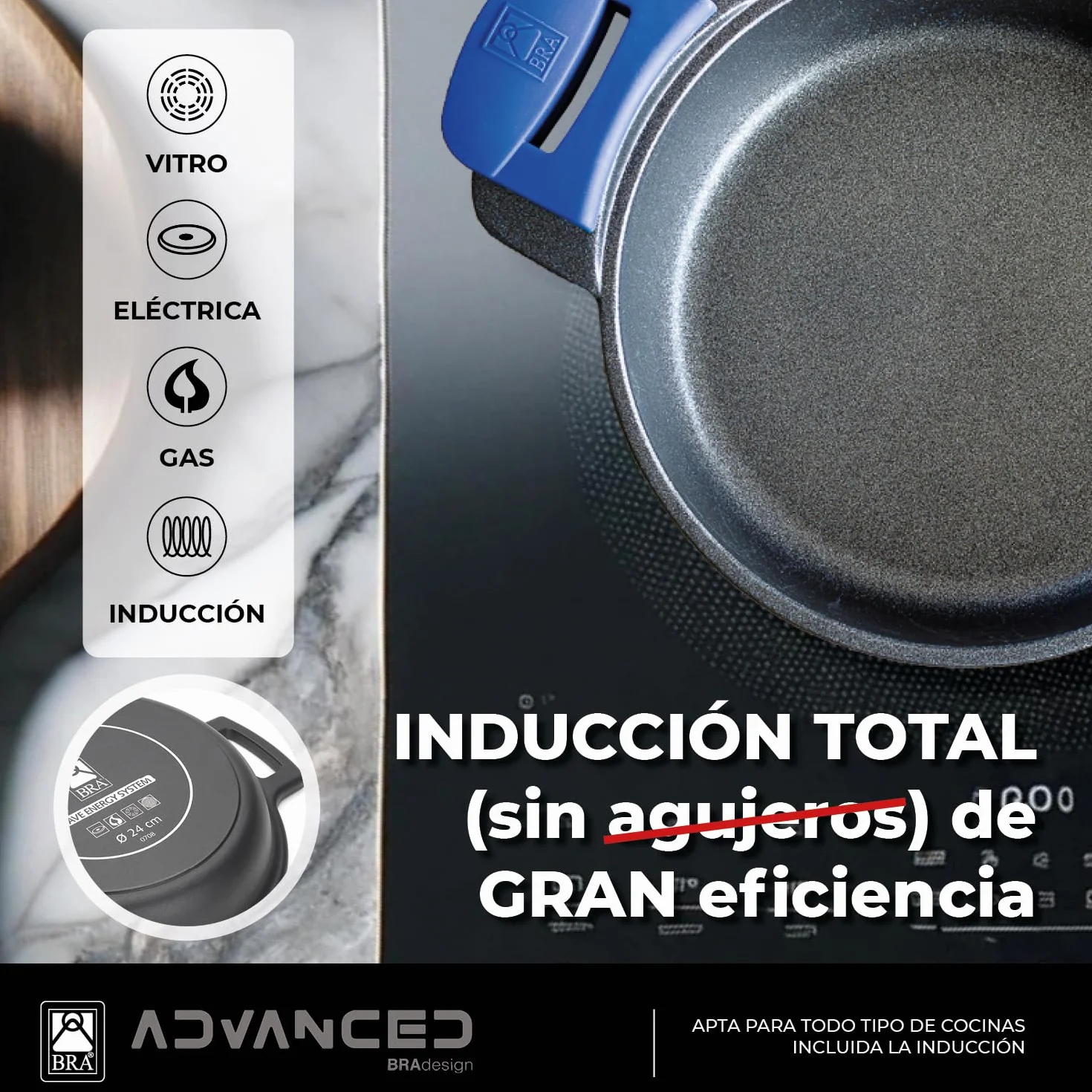 BRA Advanced | Cacerola 24 cm, Aluminio Fundido, Antiadherente, Apta para Inducción