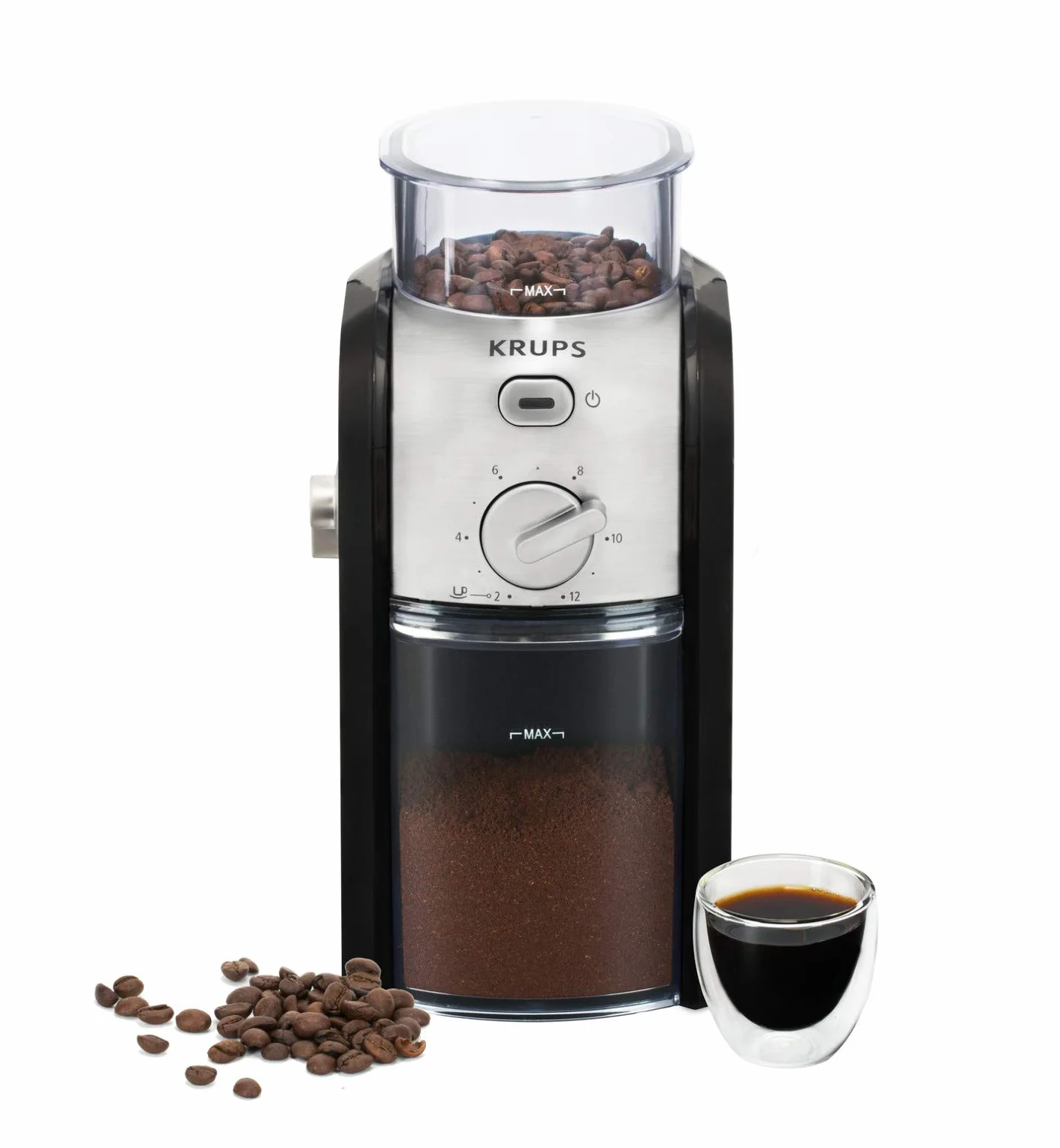 Krups GVX242 Molinillo de café profesional con sistema de muelas con torno-molido y 17 ajustes de triturado, de más fino a más grueso, potencia 100 W, Negro