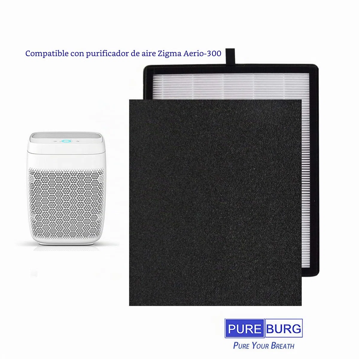 PUREBURG Kit de filtro HEPA de repuesto compatible con Zigma Aerio-300