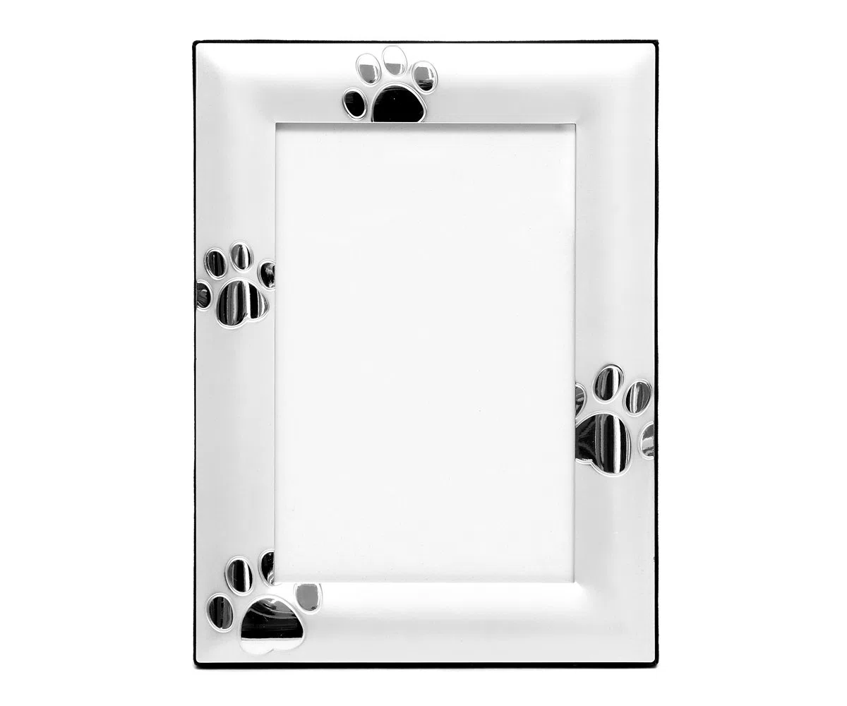 WTD - Marco de fotos (10 x 15 cm), diseño de huellas de perro, color plateado