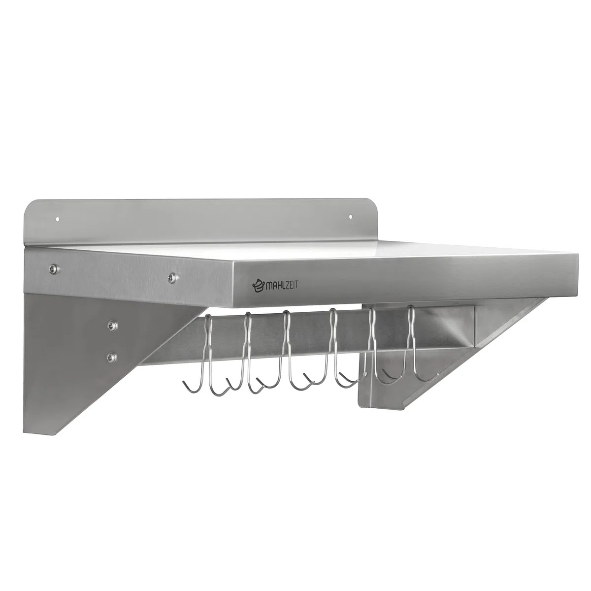 Mahlzeit Estante de Pared de Acero Inoxidable con Barra de Ganchos | 60 x 30 cm | Estante Colgante | Estante Cocina de Acero Inoxidable, Estante Flotante, Estante de Pared | Estantería para Cocina