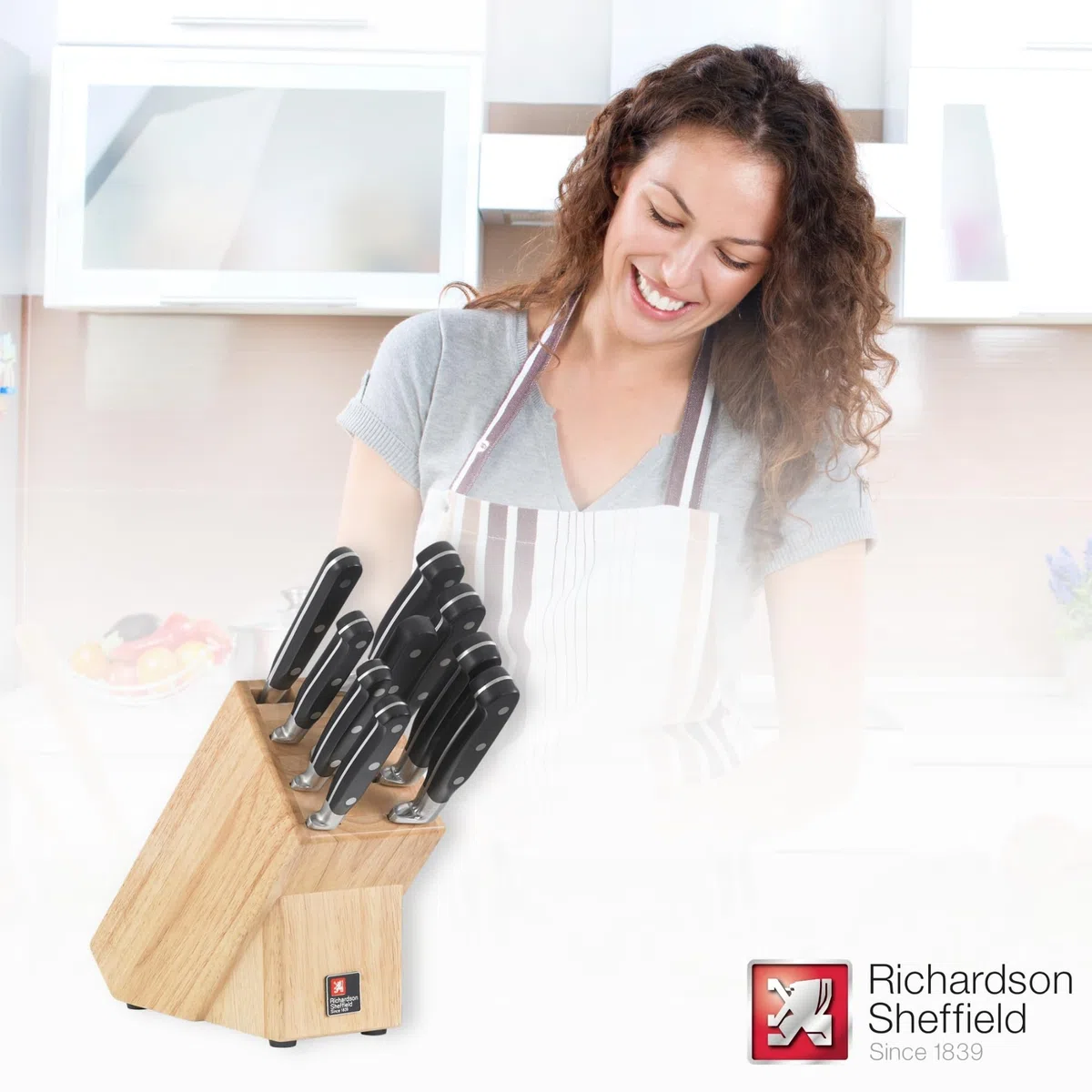 RICHARDSON SHEFFIELD V SABATIER Bloque Juego Verduras, deshuesar, Cuchillo de Chef, Tenedor de trinchar, Afilado, etc Plástico Cromo-molibdeno-vanadio, Madera Acero Inoxidable, Multicolor, talla única