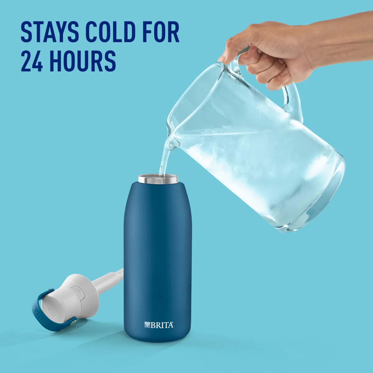 BRITA Botella de agua filtrada aislada con popote, reutilizable, metal de acero inoxidable, marina, 32 onzas