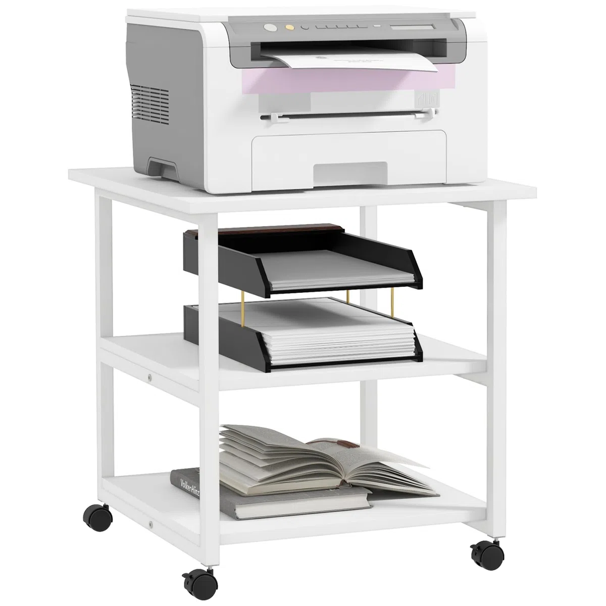 HOMCOM - Soporte para impresora (3 niveles, 50 x 50 x 52,5 cm), color negro