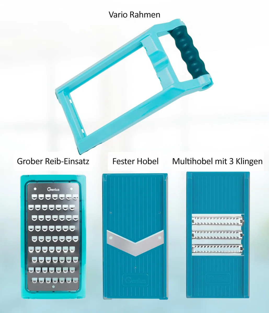 Genius Nicer Dicer Chef Professional Deluxe - Cortador manual de verduras (39 piezas, recipiente de 5,2 l y tapa de cristal de 2,8 L, cortador en espiral, cortador de patatas fritas y utensilios de