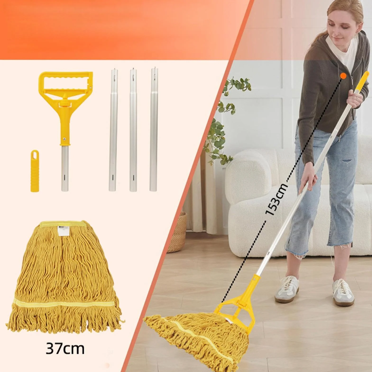 Fregona de tiras Mango de aluminio desmontable limpiador reutilizable | Fregona para Suelos de Madera para Baño, Cocina, Salón, Dormitorio, Balcón, Aula, Residencia, Suelo de Madera, Hogar