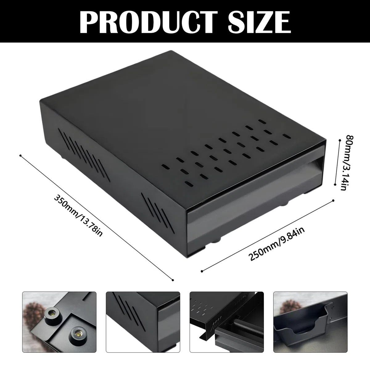 Recipiente para café, 35 x 25 x 8 cm Caja de Acero Inoxidable para Máquina Portafiltro de Café Expreso Portafiltro para Molinillo de Café Cajón Grande para Café, Negro