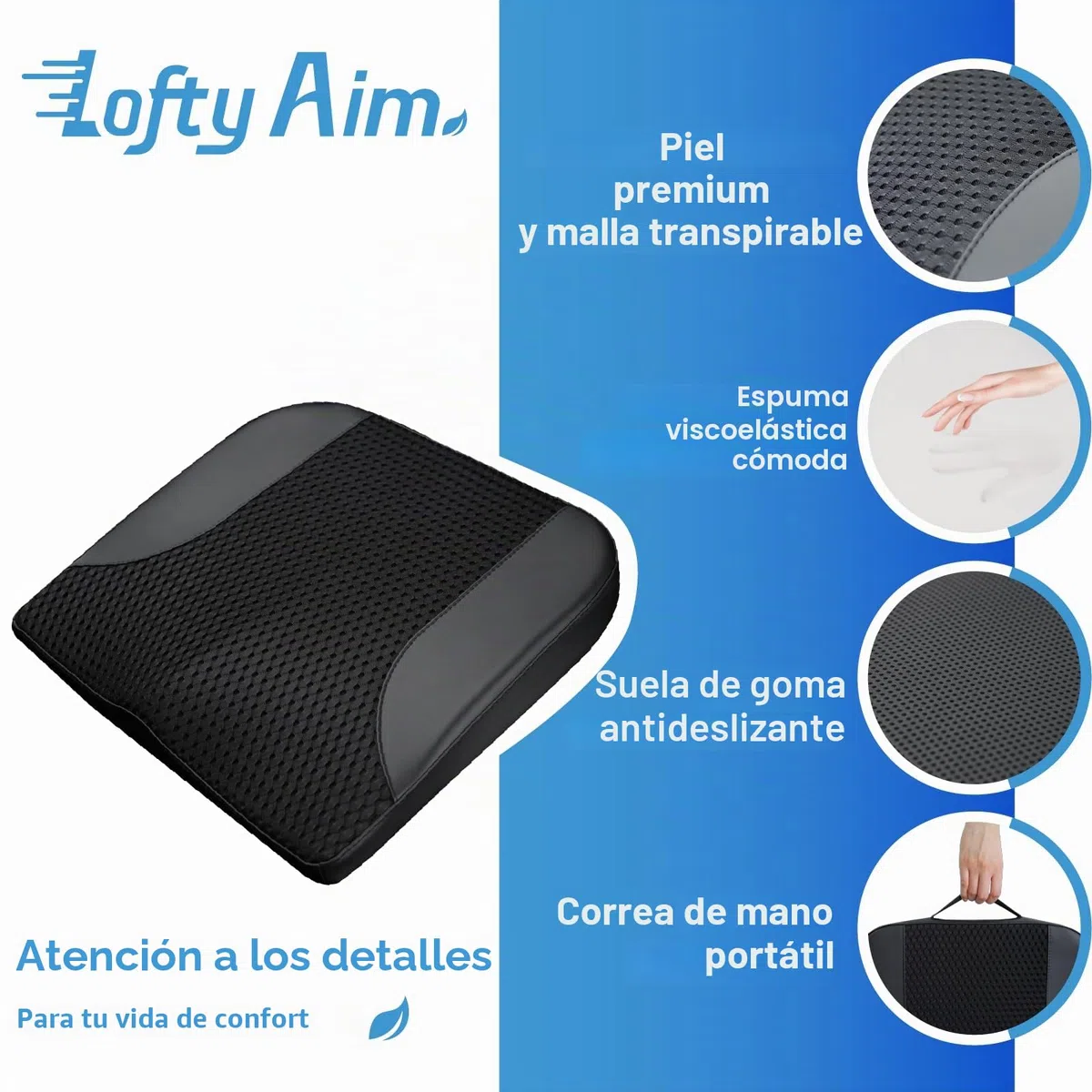 Cojín de asiento de coche: cómodo cojín de espuma viscoelástica para conducir, para aliviar el dolor de ciática, tailobone, cojín de asiento para coche, camión, oficina, silla de ruedas, cuero negro y