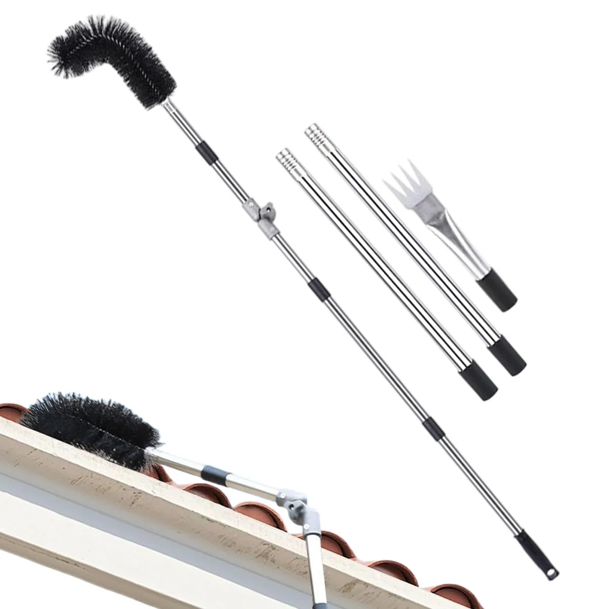 Teles - Kit de limpieza de canalones ligero con cepillo y pala para techo y herramienta de canalón para un cuidado seguro en el hogar, fácil acceso y limpieza eficiente
