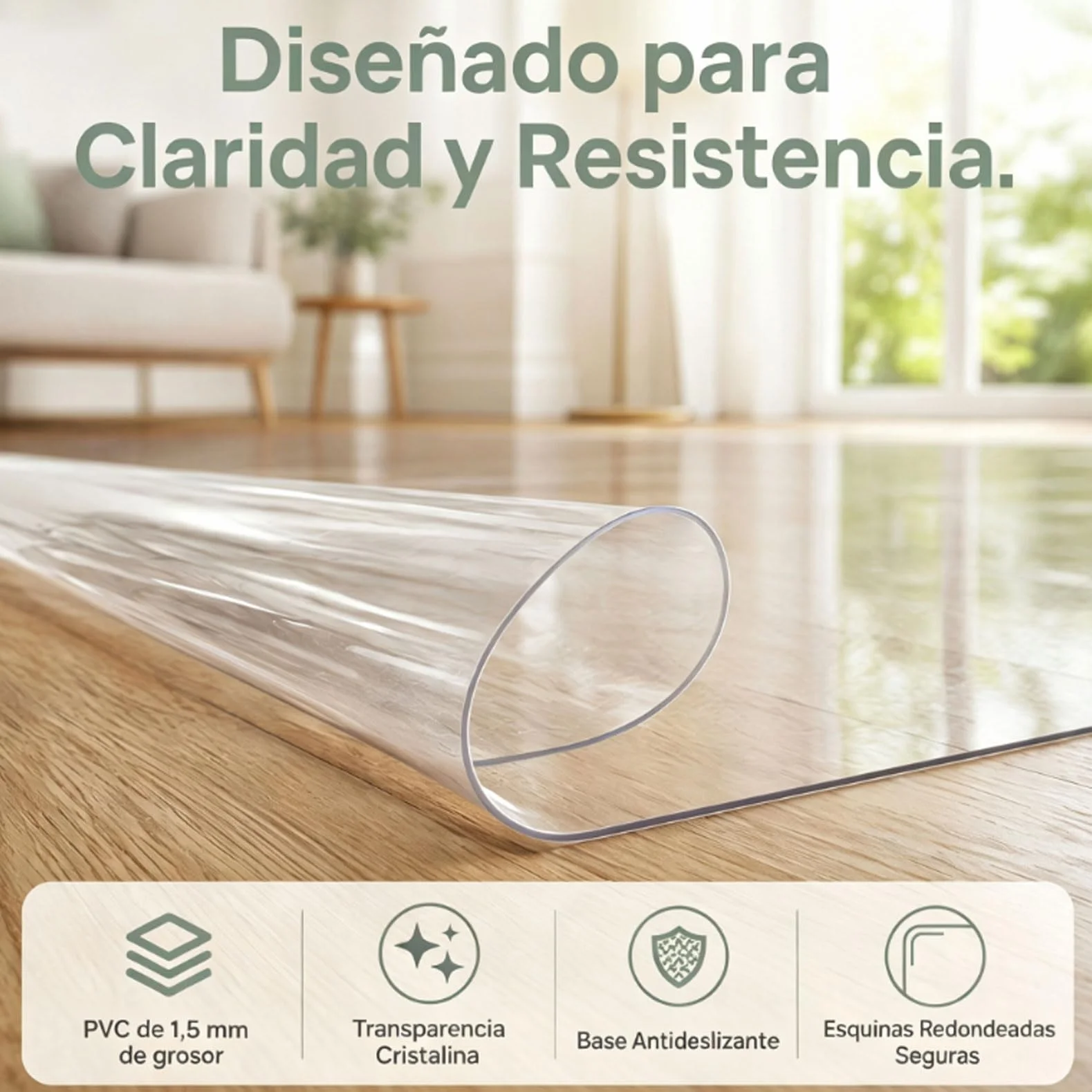 Tapete Silla Escritorio Transparente Fácil Lavado 35x190cm 1,5 mm Alfombra Protector Parquet Resistente Desgaste Diario
