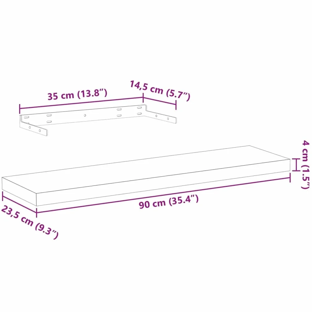 Estantería flotante de 90 x 23,5 x 4 cm, chapa de roble, aspecto de madera maciza, soporte de pared invisible, estantería moderna para libros, baño, cocina, salón, dormitorio, decoración