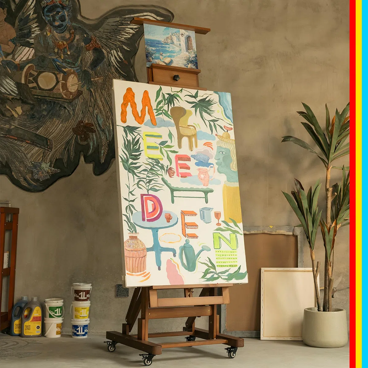 MEEDEN Caballete de pintura artística extragrande: caballete de artista de madera de haya maciza, caballete profesional de estudio resistente para adultos, soporte de piso con marco en H móvil para