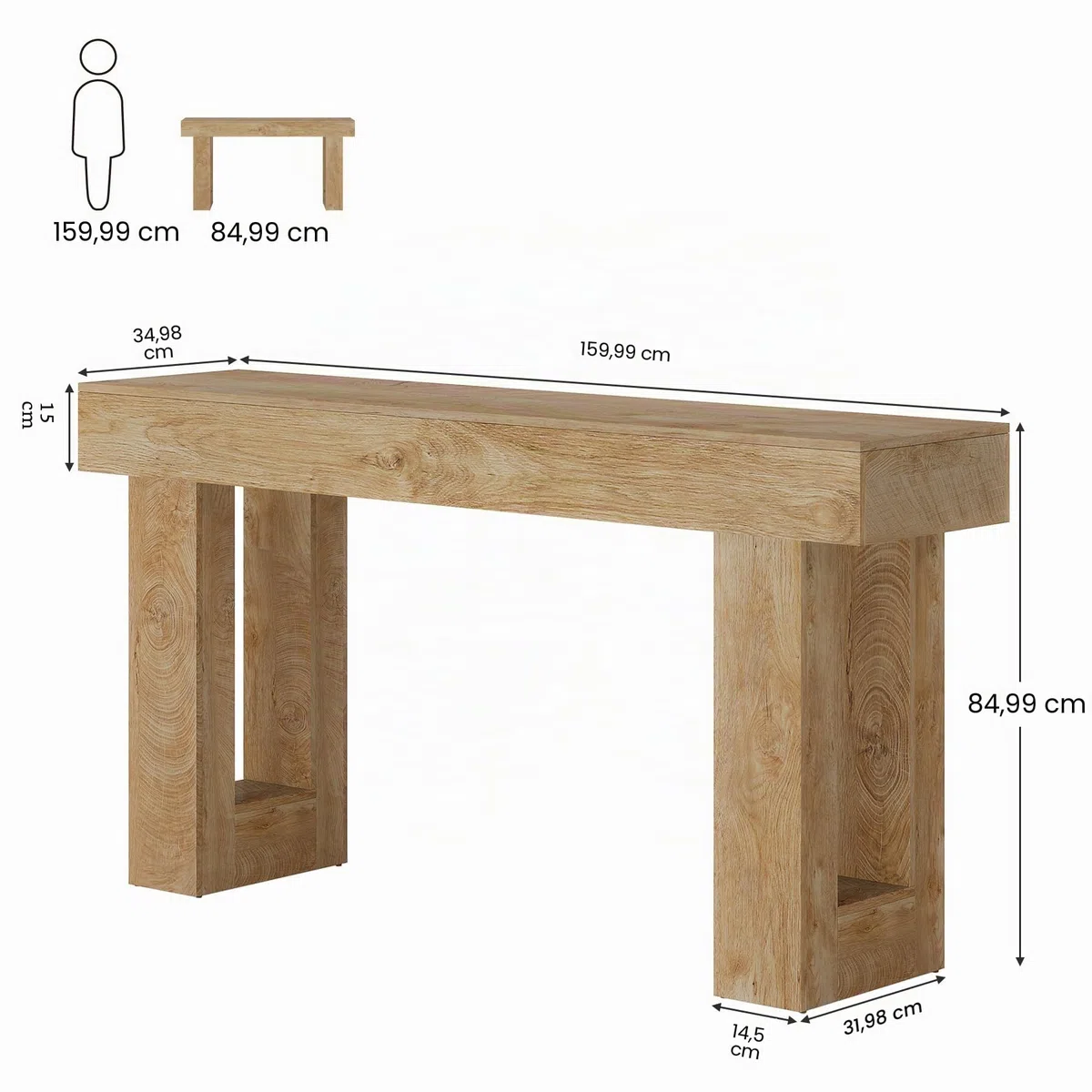 Tribesigns Mesa Consola Rectangular de 160 cm de Largo, Mesa de sofá Rectangular de Grano de Madera MDF detrás del sofá, Mesa de Entrada de Granja para Entrada, Pasillo, Sala de Estar (Natural)
