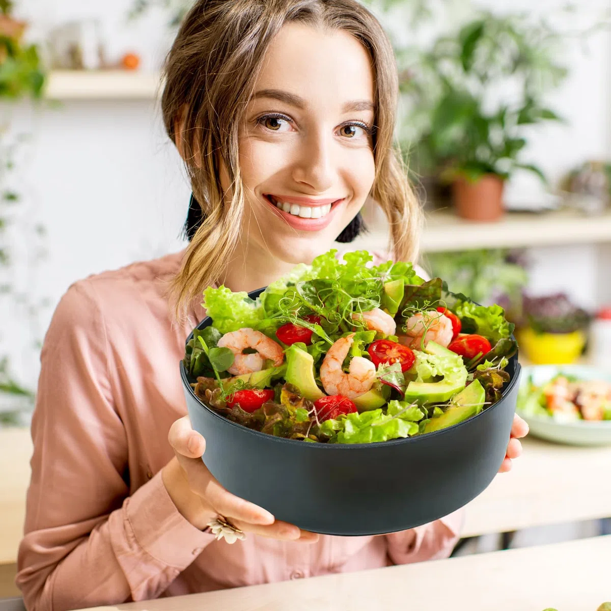 Ensaladeras Grandes Ensaladeras De Madera Vajilla Cuchara Tenedor | Boles Grandes para Servir con Para Frutas Verduras Aperitivos Almuerzo Cena Preparar Mezclar Cocinar Cereales