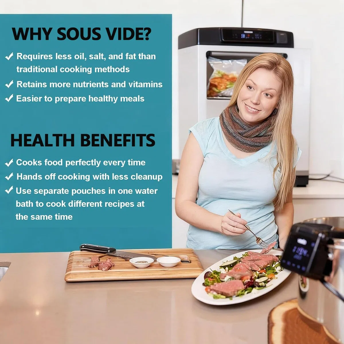 Cocina Profesional al vacío 1600 W, Calentamiento rápido y ultrasilenciosa, máquina de cocción de precisión para la Cocina doméstica, fácil de Guardar, Ideal para Comidas