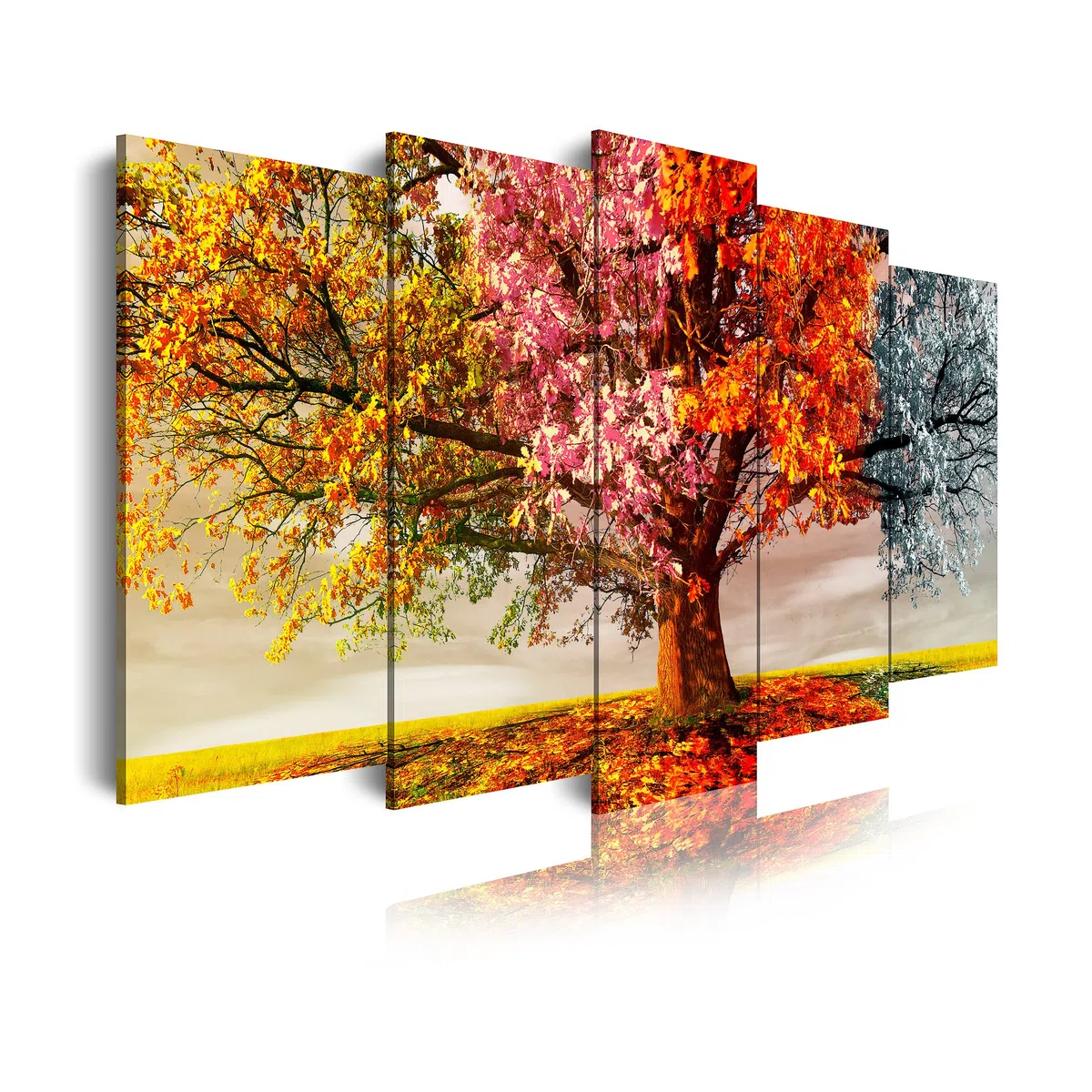 DekoArte - Cuadros Modernos Impresión Imagen Artística | 5 Piezas 150x80cm | Lienzo Decorativo Para Tu Salón o Dormitorio | Estilo Paisaje Árboles Cuatro Estaciones Del Año