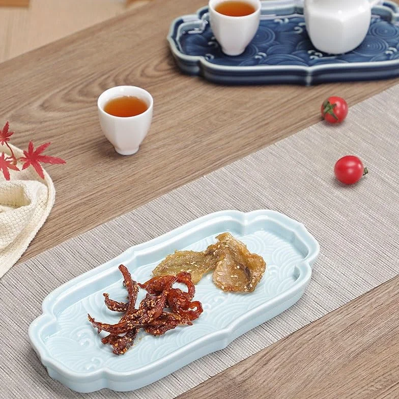 Bandejas Servir Comida Bandeja de postres cerámica China Xiangyun, Bandeja té la Tarde, Restaurante, Aperitivos y Frutas, for Pasteles Mesa Cama | Blue,B